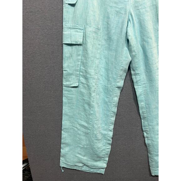 Lauren Ralph Lauren Women Light Green Cargo Pants Linen Tie Ankles Beach Size 6 - Picture 3 of 10